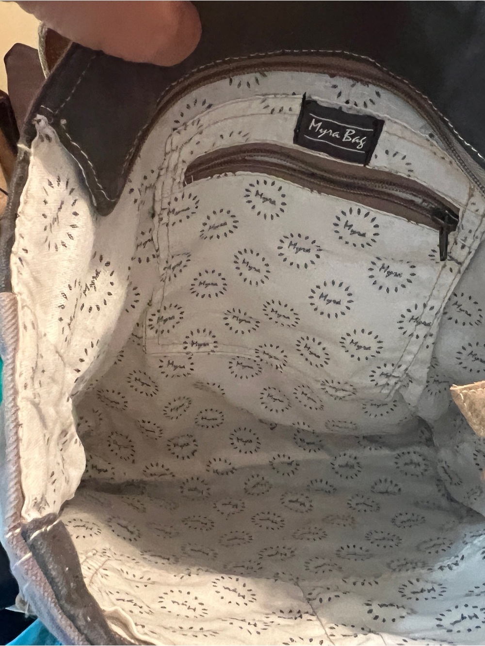 Myra Bag Canvas Tote in Brown and Gray with Patterned Accent - Picture 3 of 3